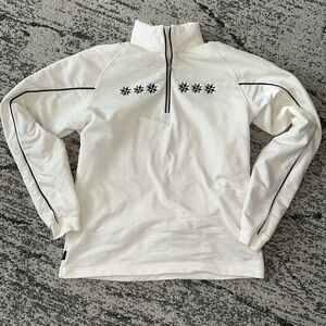 VINTAGE White Quarter-Zip Pullover with Black Snowflake Design ICESKATING